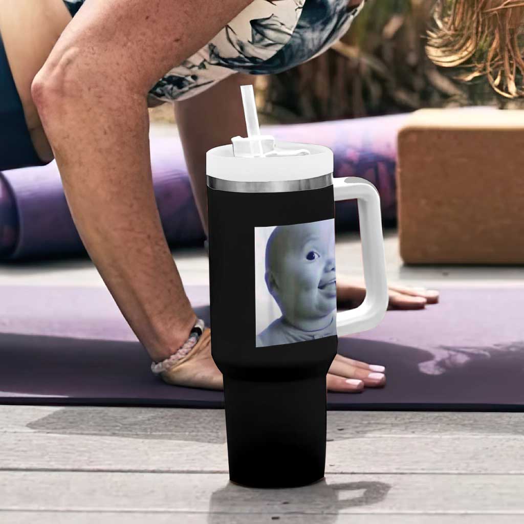 Funny Tuff Baby Side Eye Meme Tumbler With Handle Viral AI Niche Baby Face Reaction - Wonder Print Shop