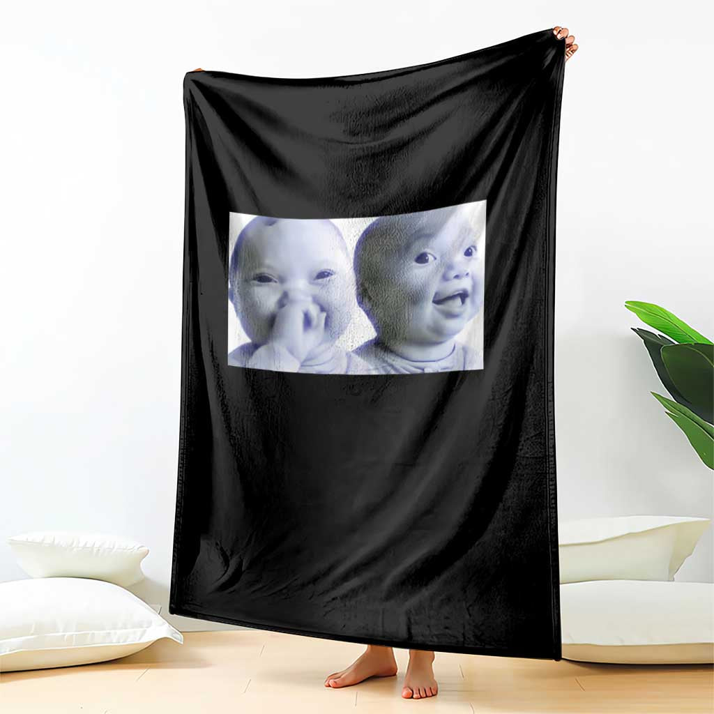 Funny Double Trouble Tuff Baby Meme Throw Blanket Viral AI Niche Baby Holding Laugh Duo Reaction - Wonder Print Shop