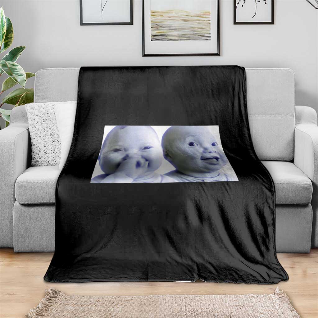 Funny Double Trouble Tuff Baby Meme Throw Blanket Viral AI Niche Baby Holding Laugh Duo Reaction - Wonder Print Shop