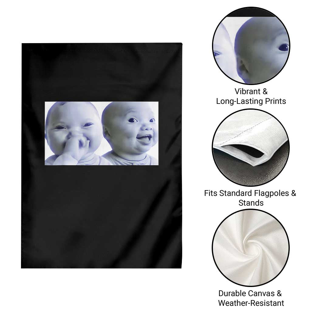 Funny Double Trouble Tuff Baby Meme Garden Flag Viral AI Niche Baby Holding Laugh Duo Reaction - Wonder Print Shop