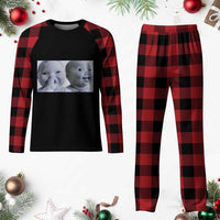 Funny Double Trouble Tuff Baby Meme Plaid Pajama Set Viral AI Niche Baby Holding Laugh Duo Reaction - Wonder Print Shop