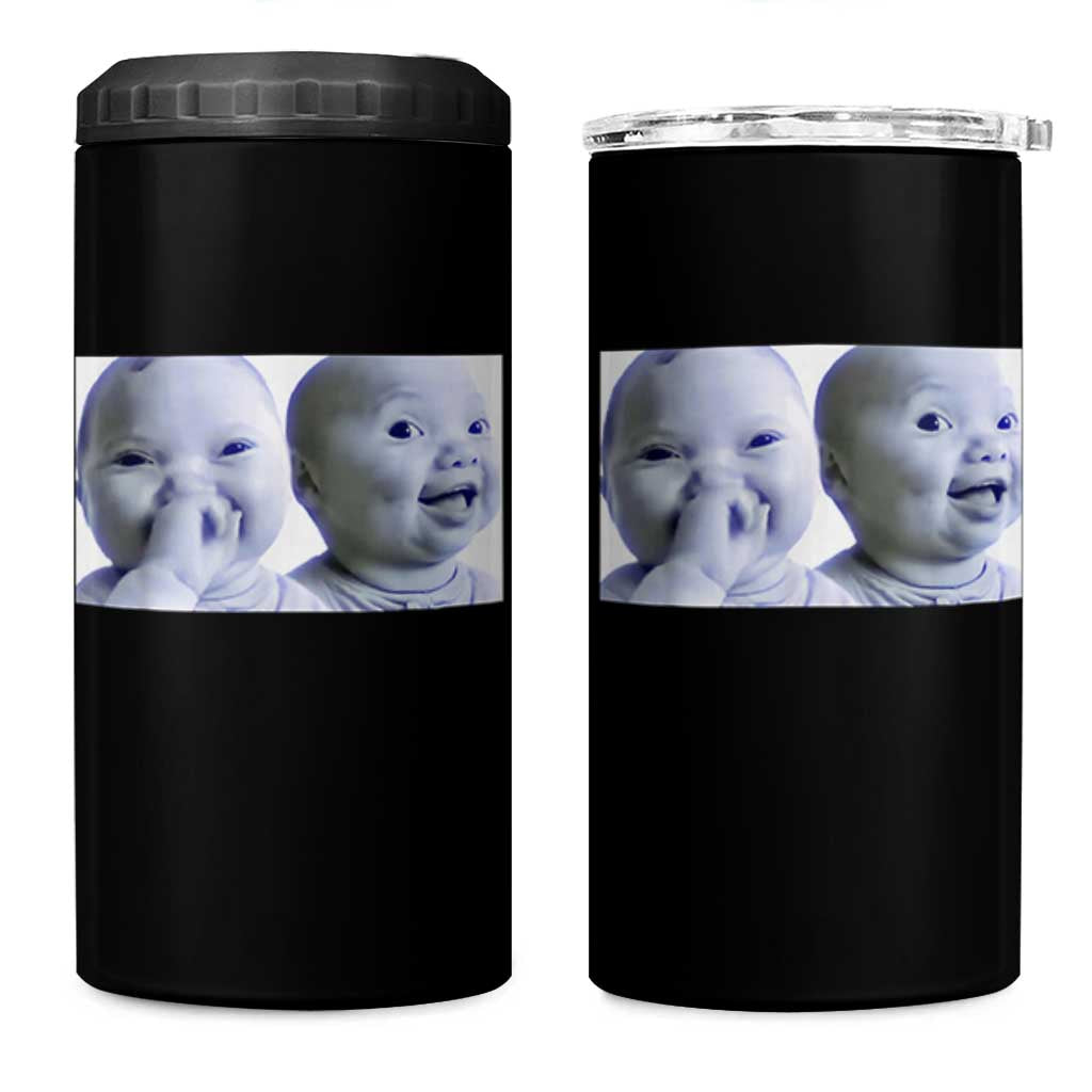 Funny Double Trouble Tuff Baby Meme 4 in 1 Can Cooler Tumbler Viral AI Niche Baby Holding Laugh Duo Reaction - Wonder Print Shop