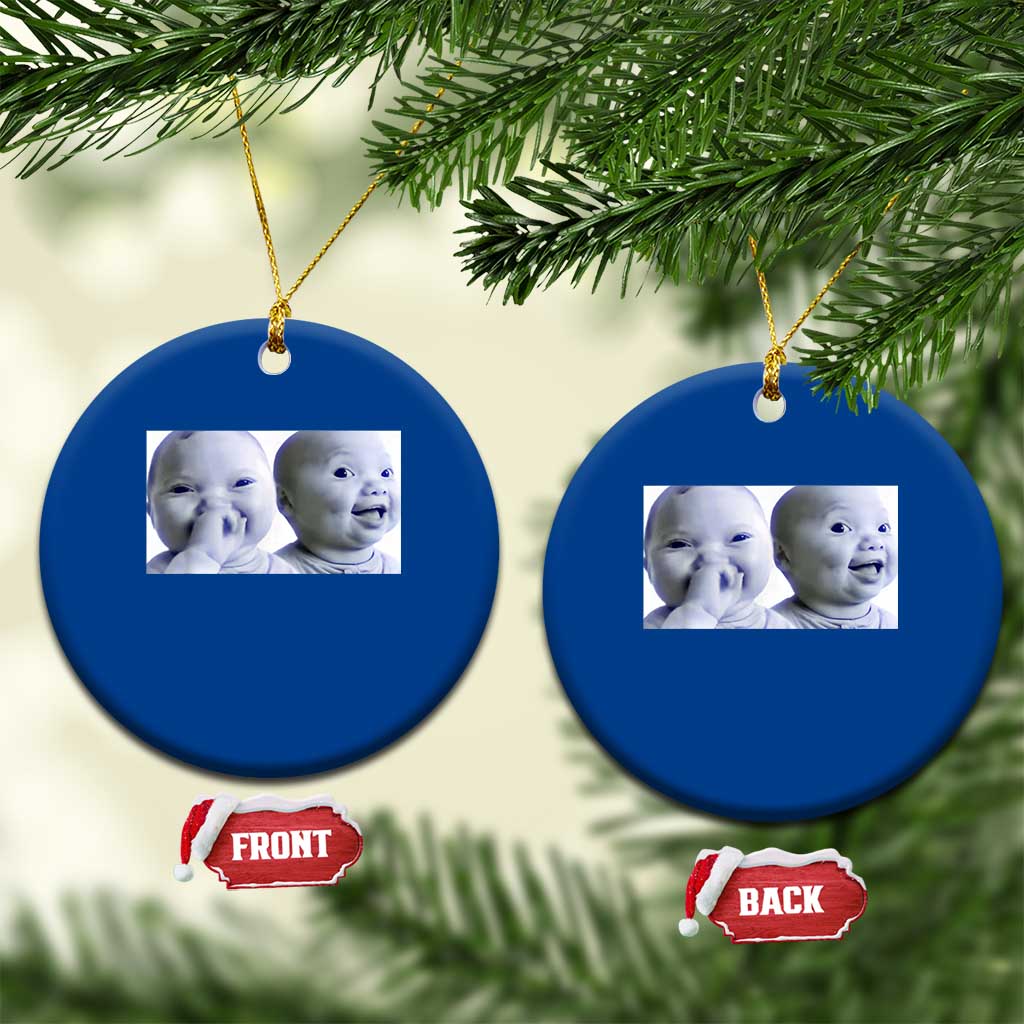 Funny Double Trouble Tuff Baby Meme Ceramic Ornament Viral AI Niche Baby Holding Laugh Duo Reaction - Wonder Print Shop