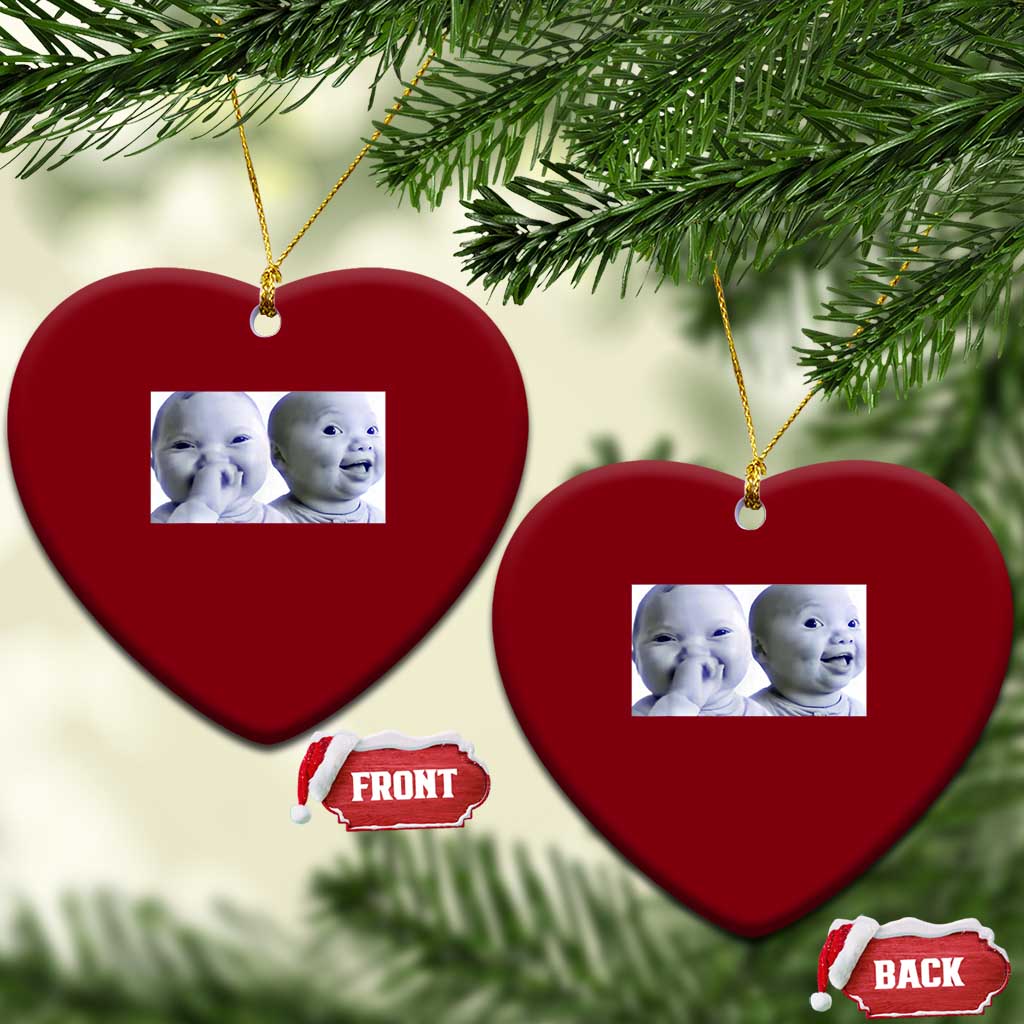 Funny Double Trouble Tuff Baby Meme Ceramic Ornament Viral AI Niche Baby Holding Laugh Duo Reaction - Wonder Print Shop