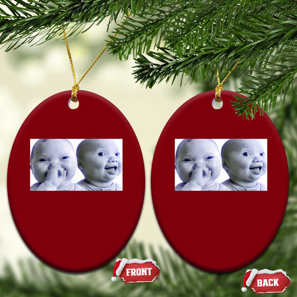 Funny Double Trouble Tuff Baby Meme Ceramic Ornament Viral AI Niche Baby Holding Laugh Duo Reaction - Wonder Print Shop