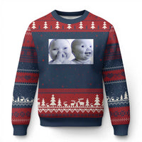 Funny Double Trouble Tuff Baby Meme Ugly Christmas Sweater Viral AI Niche Baby Holding Laugh Duo Reaction - Wonder Print Shop
