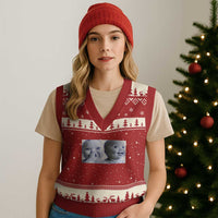 Funny Double Trouble Tuff Baby Meme V-Neck Knit Sweater Vest Viral AI Niche Baby Holding Laugh Duo Reaction - Wonder Print Shop