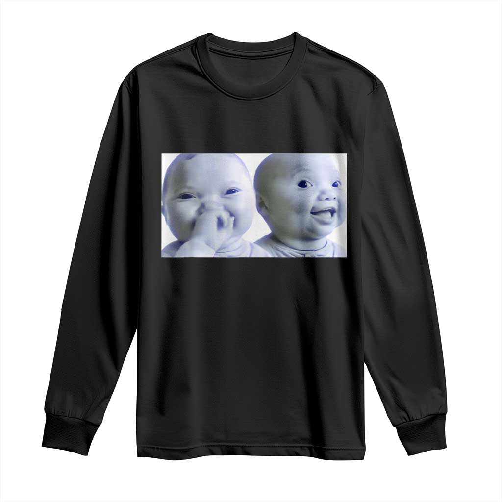 Funny Double Trouble Tuff Baby Meme Long Sleeve Shirt Viral AI Niche Baby Holding Laugh Duo Reaction - Wonder Print Shop