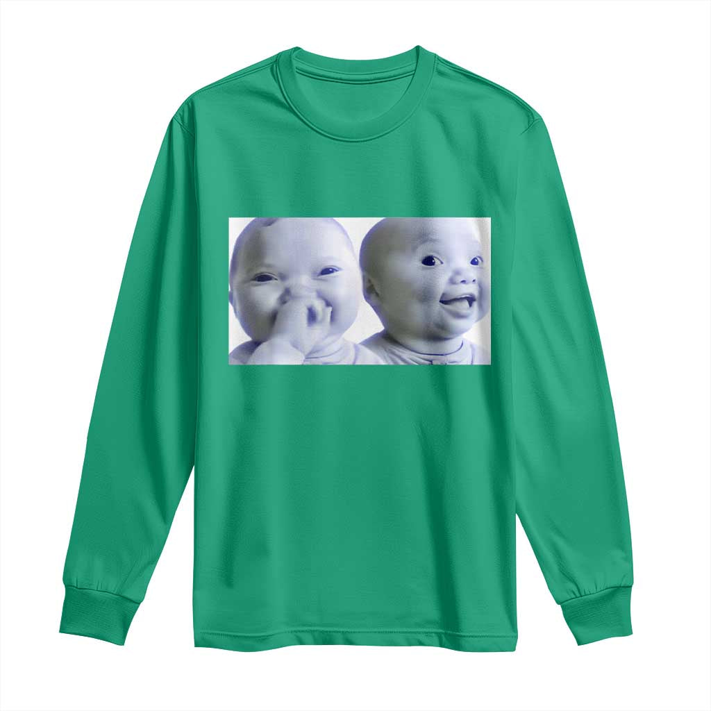 Funny Double Trouble Tuff Baby Meme Long Sleeve Shirt Viral AI Niche Baby Holding Laugh Duo Reaction - Wonder Print Shop