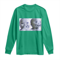 Funny Double Trouble Tuff Baby Meme Long Sleeve Shirt Viral AI Niche Baby Holding Laugh Duo Reaction - Wonder Print Shop
