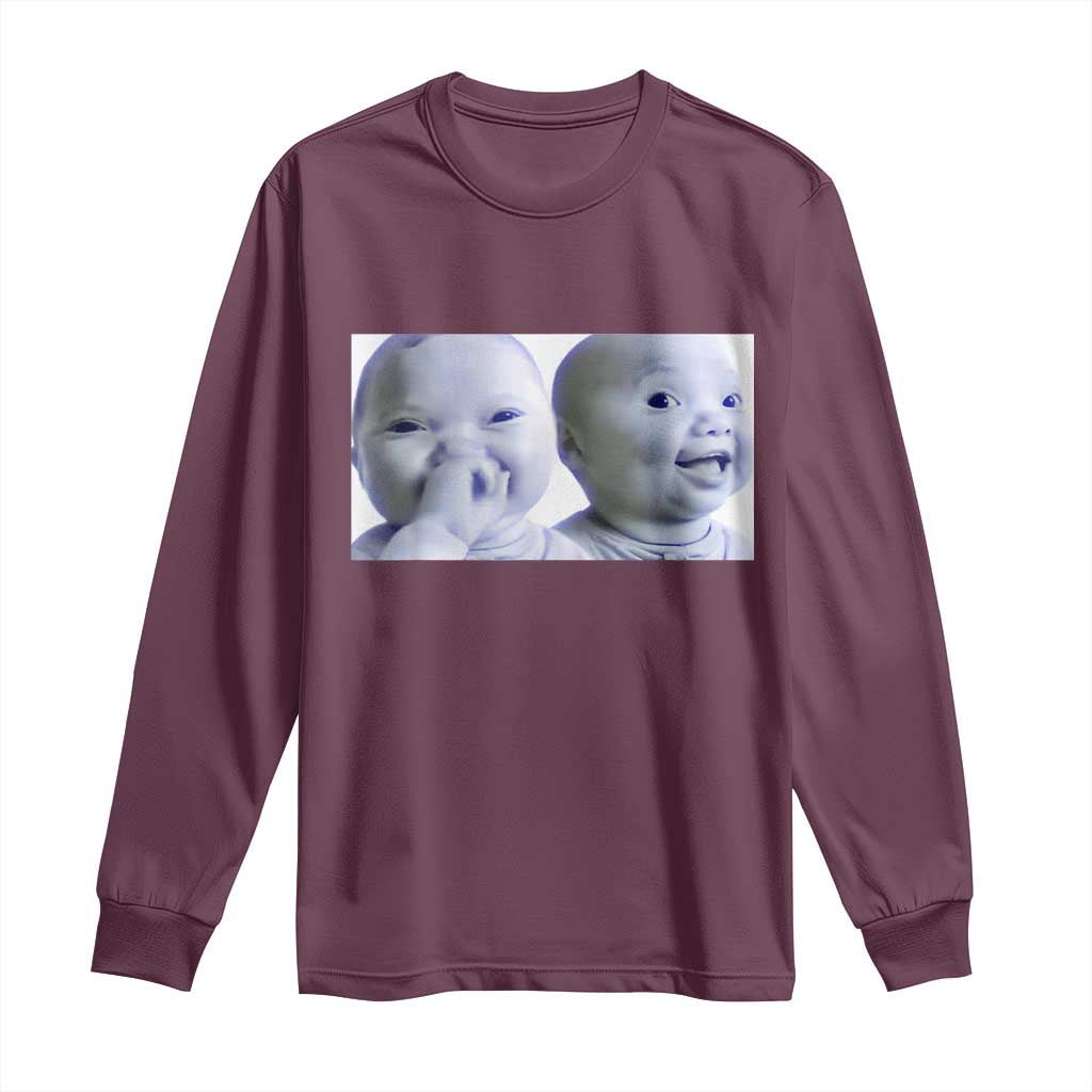 Funny Double Trouble Tuff Baby Meme Long Sleeve Shirt Viral AI Niche Baby Holding Laugh Duo Reaction - Wonder Print Shop