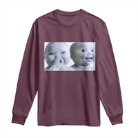 Funny Double Trouble Tuff Baby Meme Long Sleeve Shirt Viral AI Niche Baby Holding Laugh Duo Reaction - Wonder Print Shop