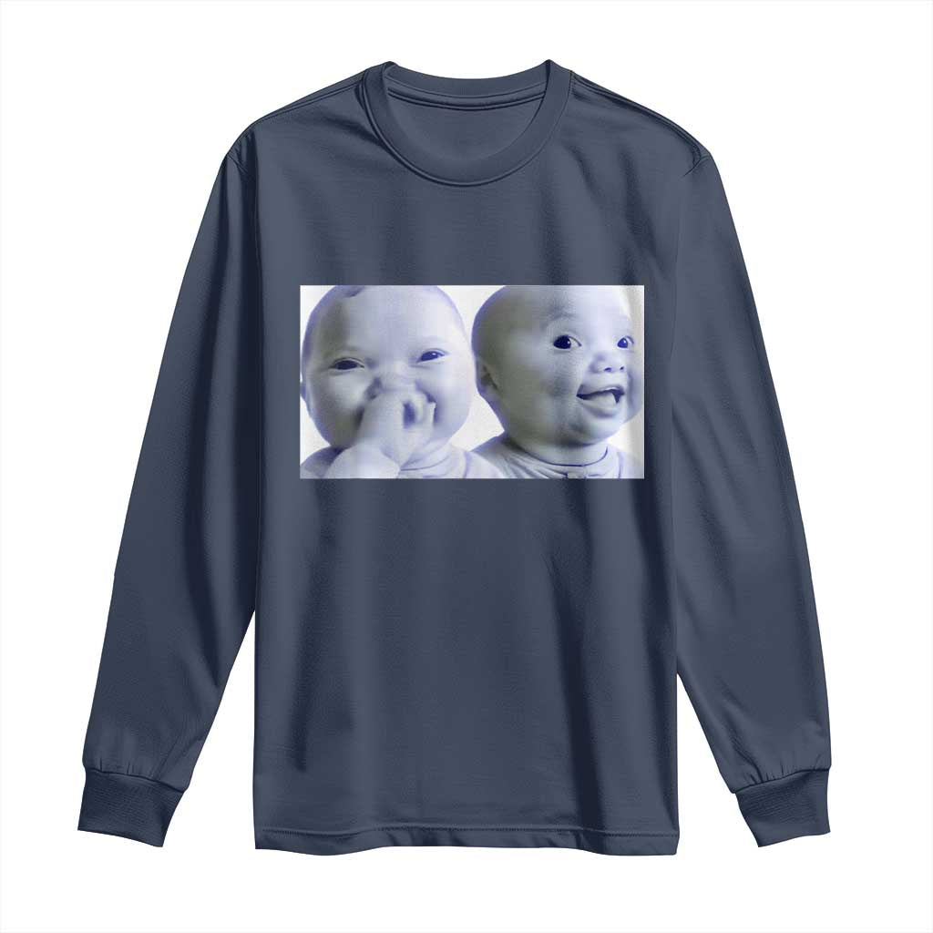 Funny Double Trouble Tuff Baby Meme Long Sleeve Shirt Viral AI Niche Baby Holding Laugh Duo Reaction - Wonder Print Shop