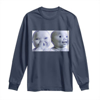 Funny Double Trouble Tuff Baby Meme Long Sleeve Shirt Viral AI Niche Baby Holding Laugh Duo Reaction - Wonder Print Shop