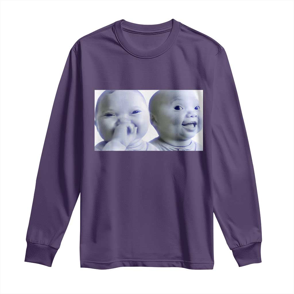 Funny Double Trouble Tuff Baby Meme Long Sleeve Shirt Viral AI Niche Baby Holding Laugh Duo Reaction - Wonder Print Shop