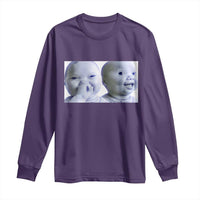 Funny Double Trouble Tuff Baby Meme Long Sleeve Shirt Viral AI Niche Baby Holding Laugh Duo Reaction - Wonder Print Shop