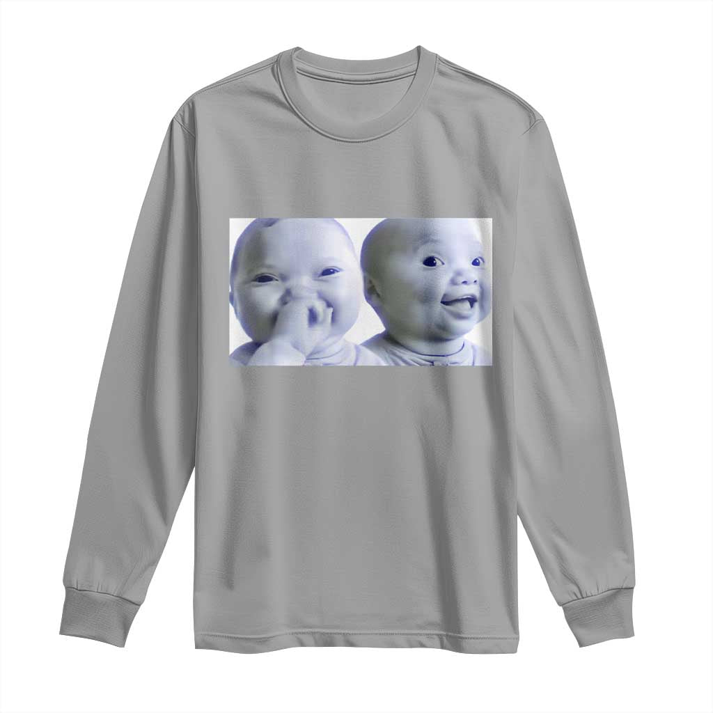 Funny Double Trouble Tuff Baby Meme Long Sleeve Shirt Viral AI Niche Baby Holding Laugh Duo Reaction - Wonder Print Shop
