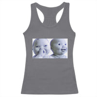 Funny Double Trouble Tuff Baby Meme Racerback Tank Top Viral AI Niche Baby Holding Laugh Duo Reaction - Wonder Print Shop