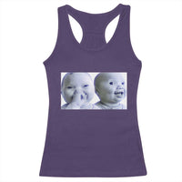 Funny Double Trouble Tuff Baby Meme Racerback Tank Top Viral AI Niche Baby Holding Laugh Duo Reaction - Wonder Print Shop