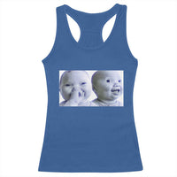 Funny Double Trouble Tuff Baby Meme Racerback Tank Top Viral AI Niche Baby Holding Laugh Duo Reaction - Wonder Print Shop