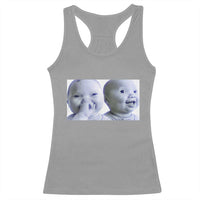 Funny Double Trouble Tuff Baby Meme Racerback Tank Top Viral AI Niche Baby Holding Laugh Duo Reaction - Wonder Print Shop