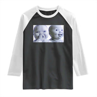 Funny Double Trouble Tuff Baby Meme Raglan Shirt Viral AI Niche Baby Holding Laugh Duo Reaction - Wonder Print Shop