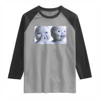 Funny Double Trouble Tuff Baby Meme Raglan Shirt Viral AI Niche Baby Holding Laugh Duo Reaction - Wonder Print Shop