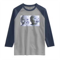 Funny Double Trouble Tuff Baby Meme Raglan Shirt Viral AI Niche Baby Holding Laugh Duo Reaction - Wonder Print Shop