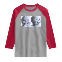 Funny Double Trouble Tuff Baby Meme Raglan Shirt Viral AI Niche Baby Holding Laugh Duo Reaction - Wonder Print Shop