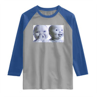 Funny Double Trouble Tuff Baby Meme Raglan Shirt Viral AI Niche Baby Holding Laugh Duo Reaction - Wonder Print Shop
