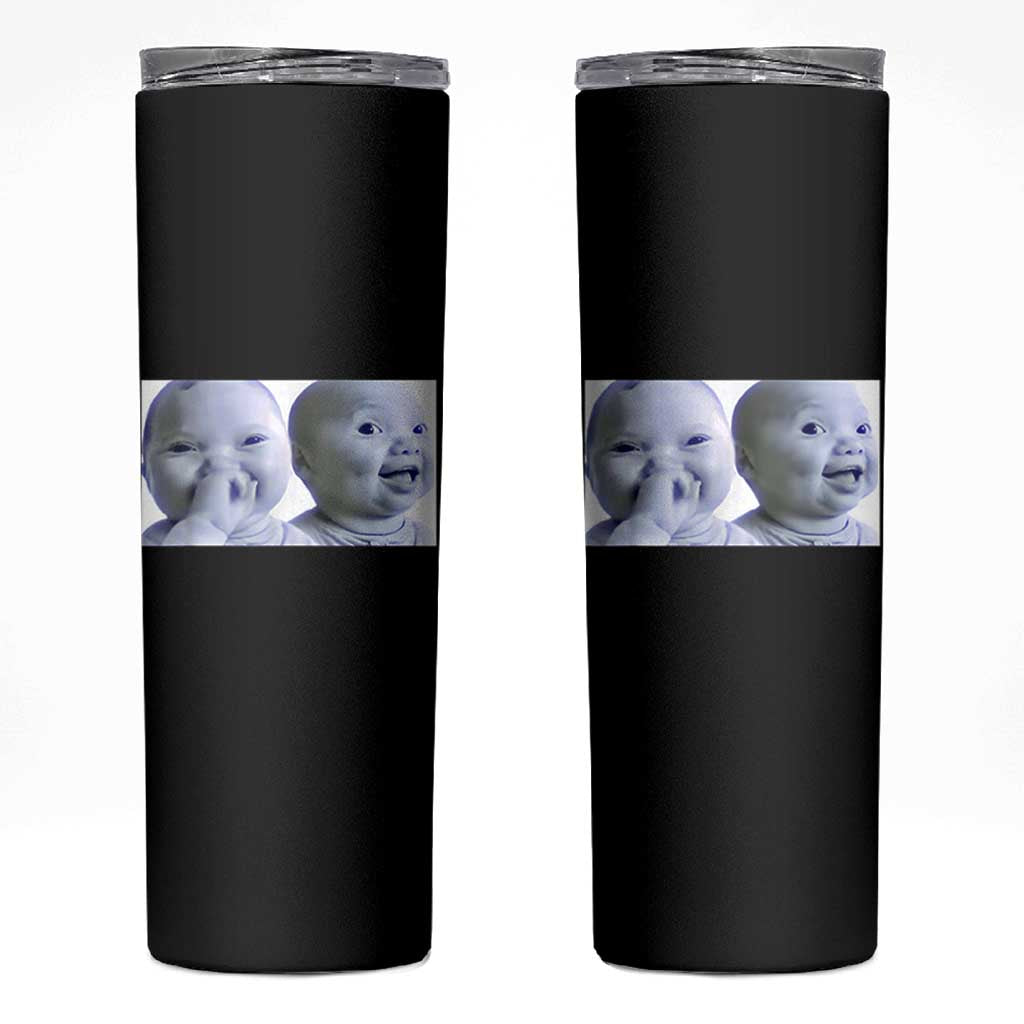 Funny Double Trouble Tuff Baby Meme Skinny Tumbler Viral AI Niche Baby Holding Laugh Duo Reaction - Wonder Print Shop