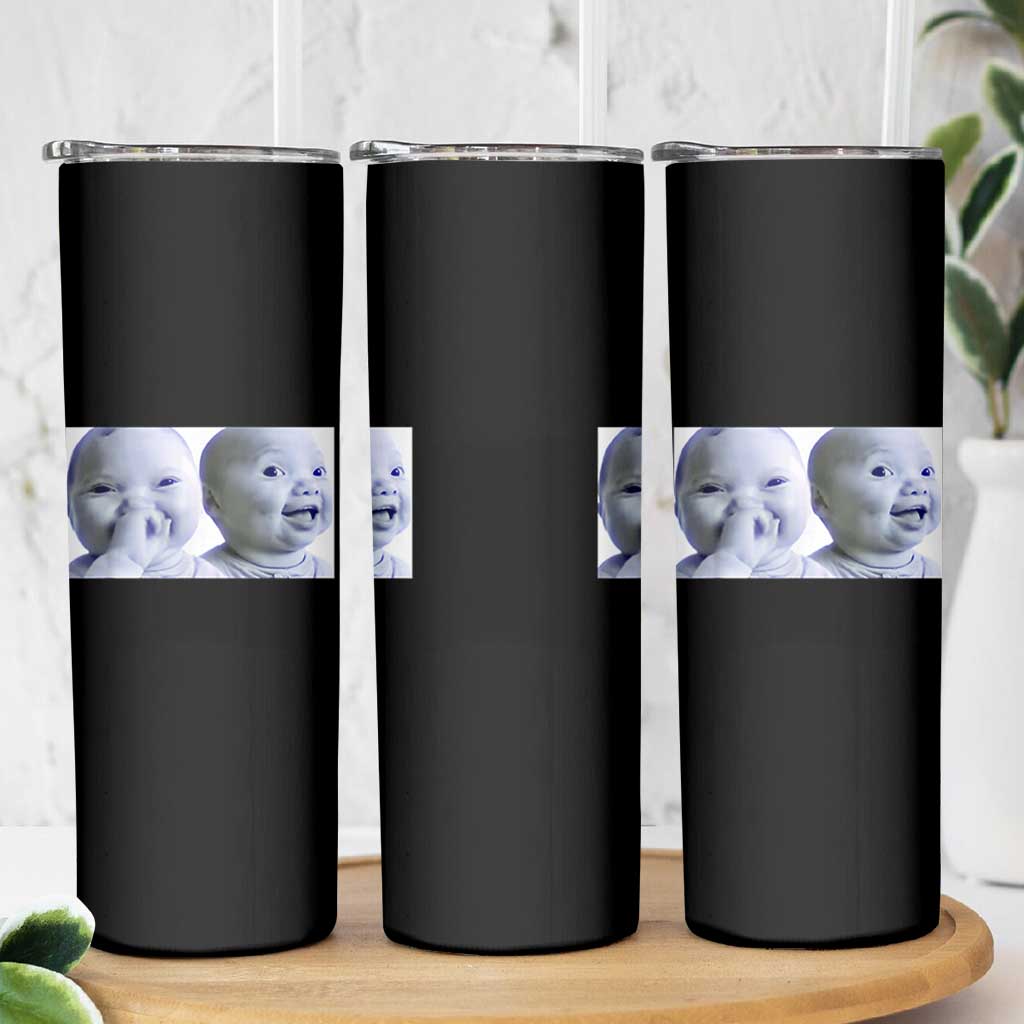 Funny Double Trouble Tuff Baby Meme Skinny Tumbler Viral AI Niche Baby Holding Laugh Duo Reaction - Wonder Print Shop