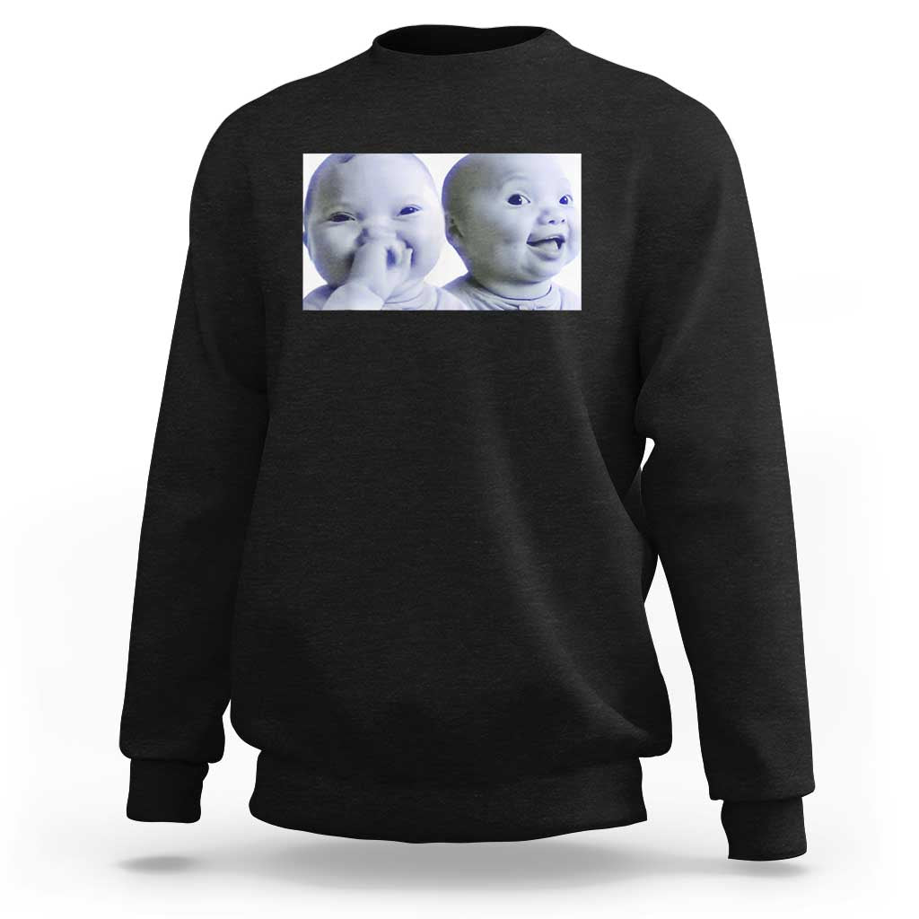 Funny Double Trouble Tuff Baby Meme Sweatshirt Viral AI Niche Baby Holding Laugh Duo Reaction - Wonder Print Shop