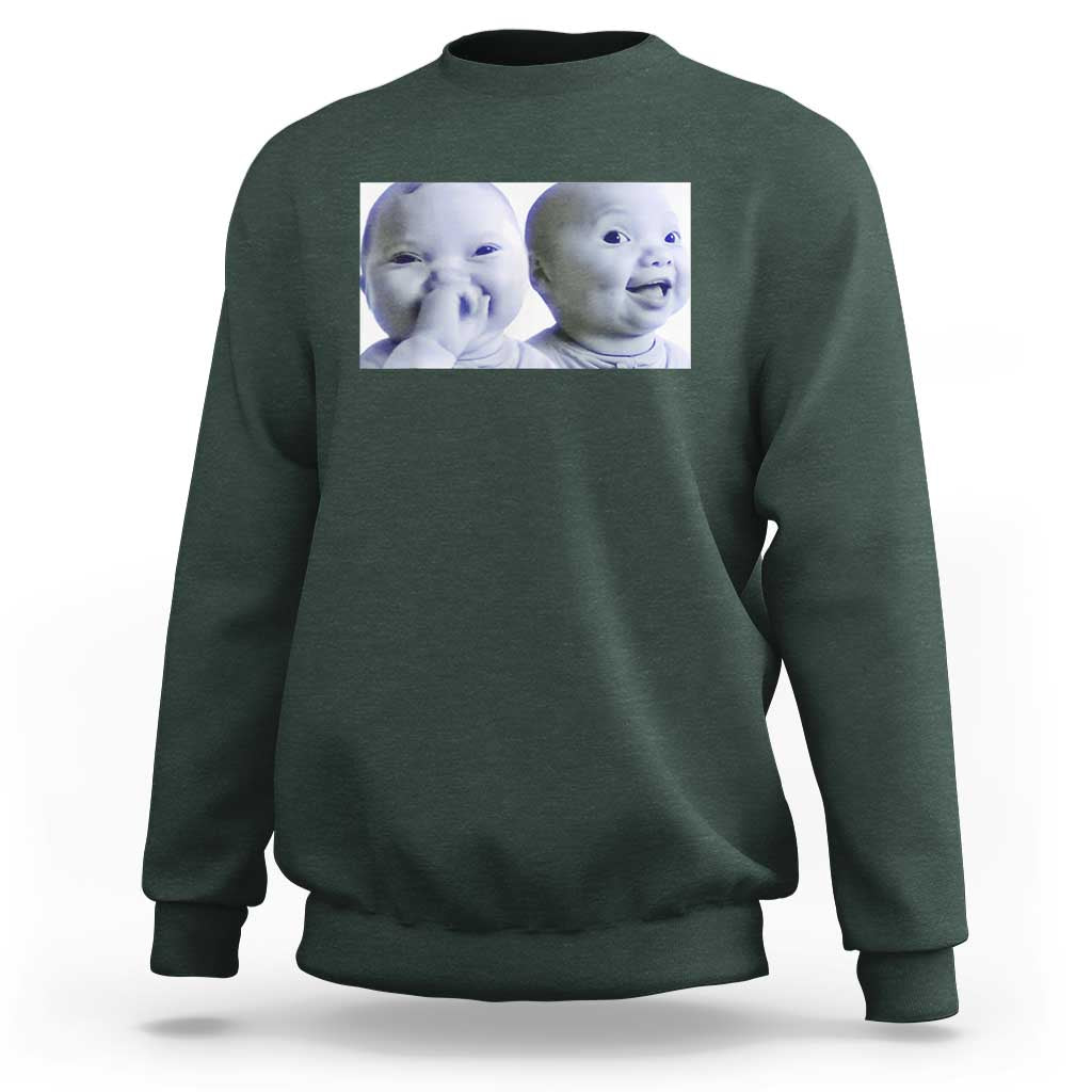 Funny Double Trouble Tuff Baby Meme Sweatshirt Viral AI Niche Baby Holding Laugh Duo Reaction - Wonder Print Shop