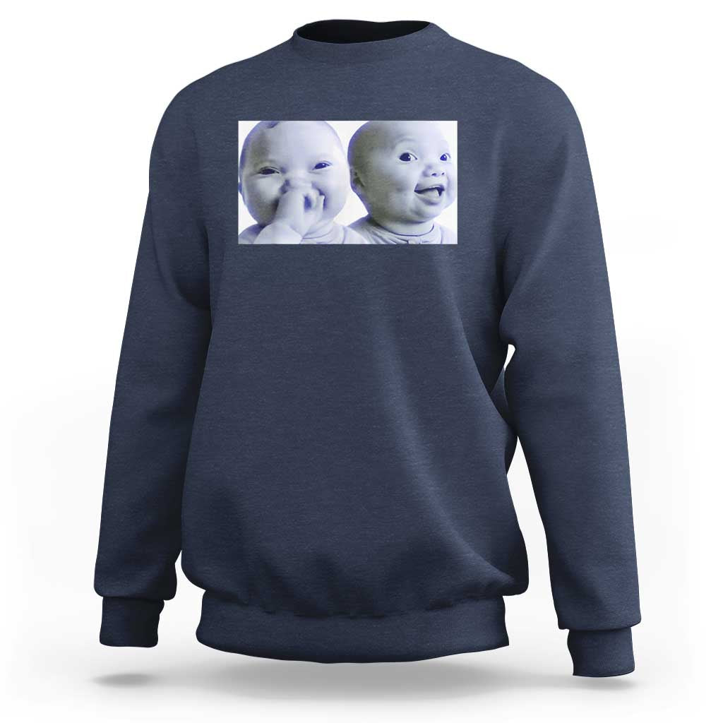 Funny Double Trouble Tuff Baby Meme Sweatshirt Viral AI Niche Baby Holding Laugh Duo Reaction - Wonder Print Shop