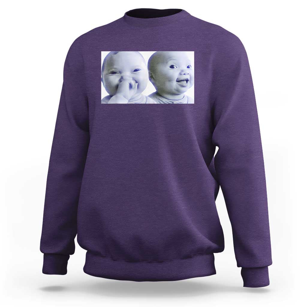 Funny Double Trouble Tuff Baby Meme Sweatshirt Viral AI Niche Baby Holding Laugh Duo Reaction - Wonder Print Shop