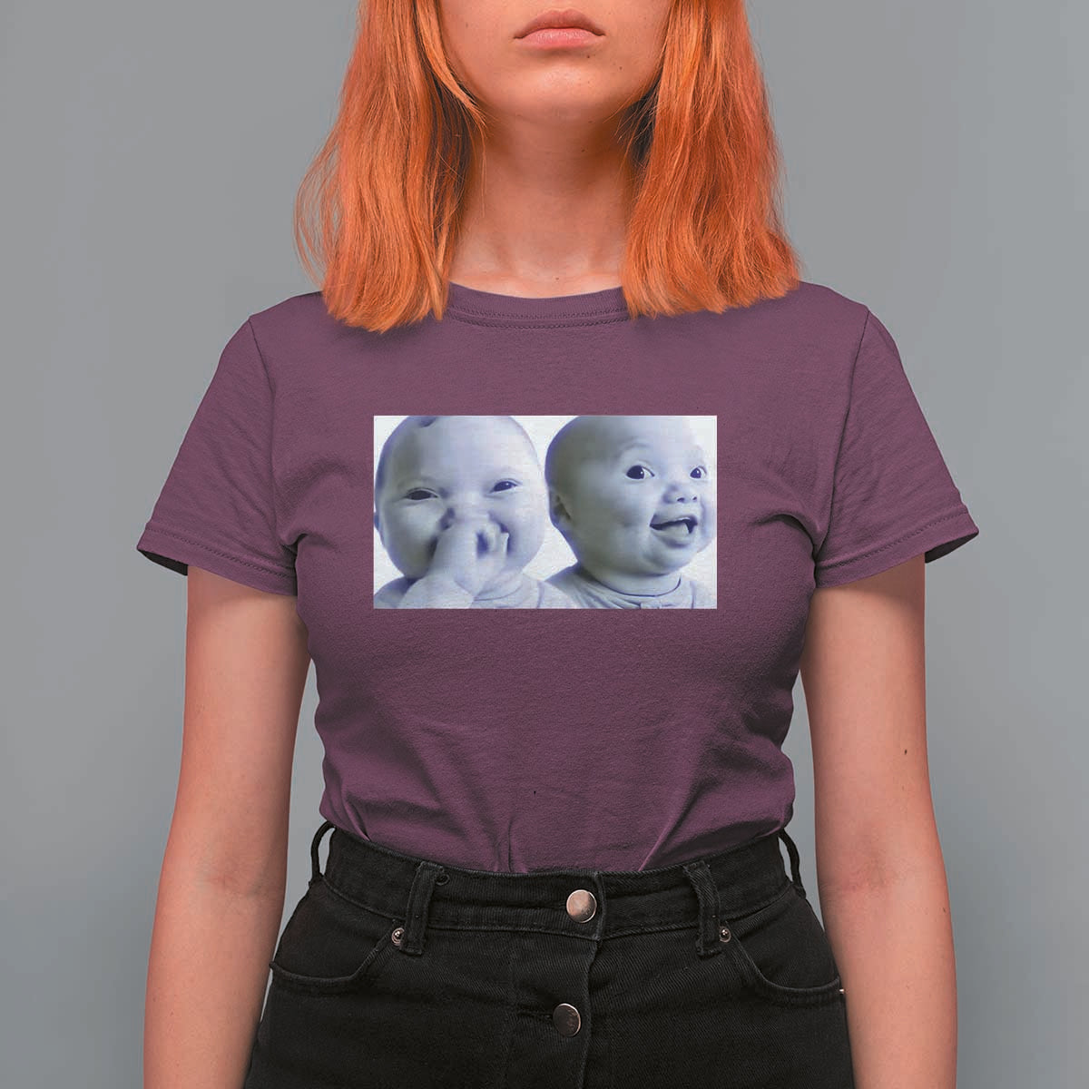 Funny Double Trouble Tuff Baby Meme T Shirt For Women Viral AI Niche Baby Holding Laugh Duo Reaction - Wonder Print Shop