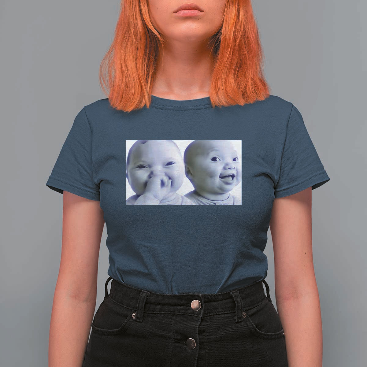 Funny Double Trouble Tuff Baby Meme T Shirt For Women Viral AI Niche Baby Holding Laugh Duo Reaction - Wonder Print Shop