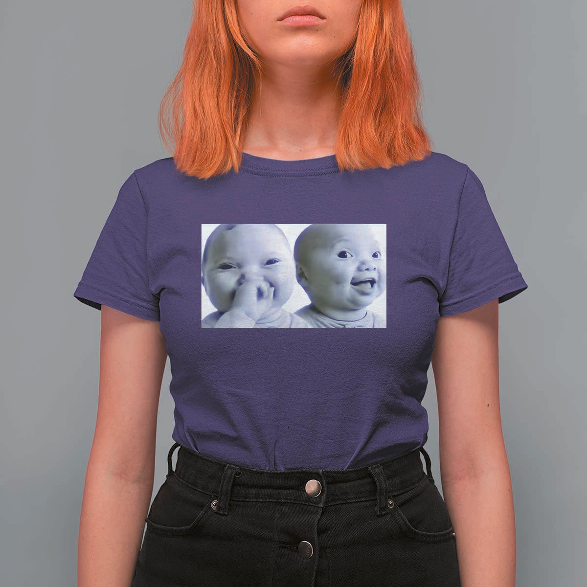 Funny Double Trouble Tuff Baby Meme T Shirt For Women Viral AI Niche Baby Holding Laugh Duo Reaction - Wonder Print Shop