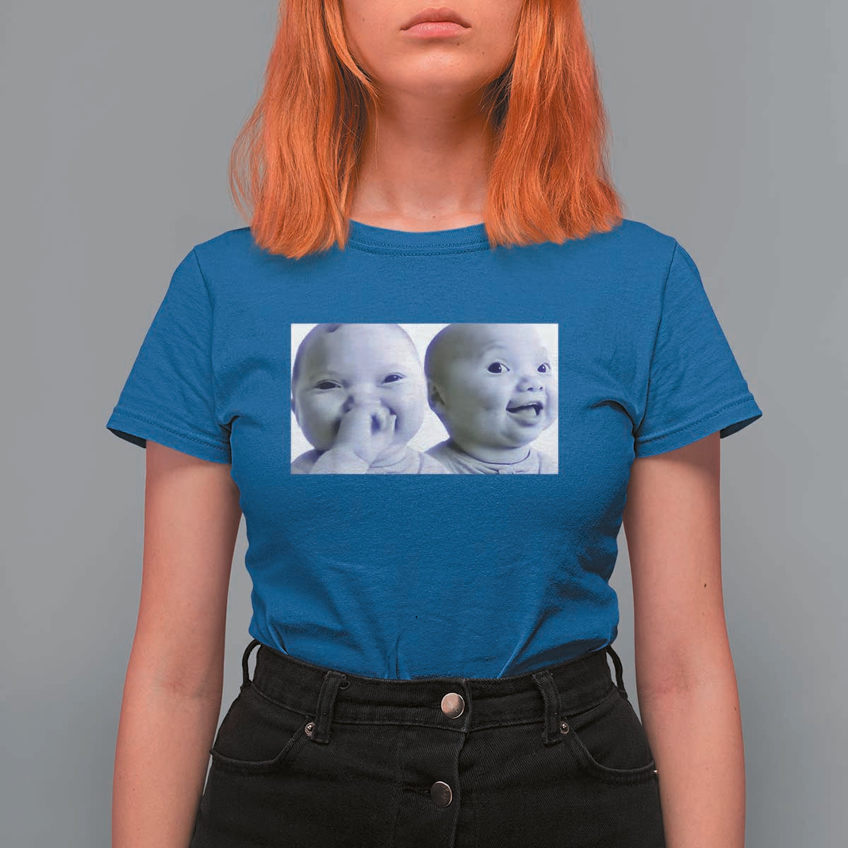 Funny Double Trouble Tuff Baby Meme T Shirt For Women Viral AI Niche Baby Holding Laugh Duo Reaction - Wonder Print Shop