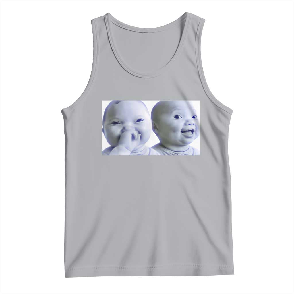 Funny Double Trouble Tuff Baby Meme Tank Top Viral AI Niche Baby Holding Laugh Duo Reaction - Wonder Print Shop