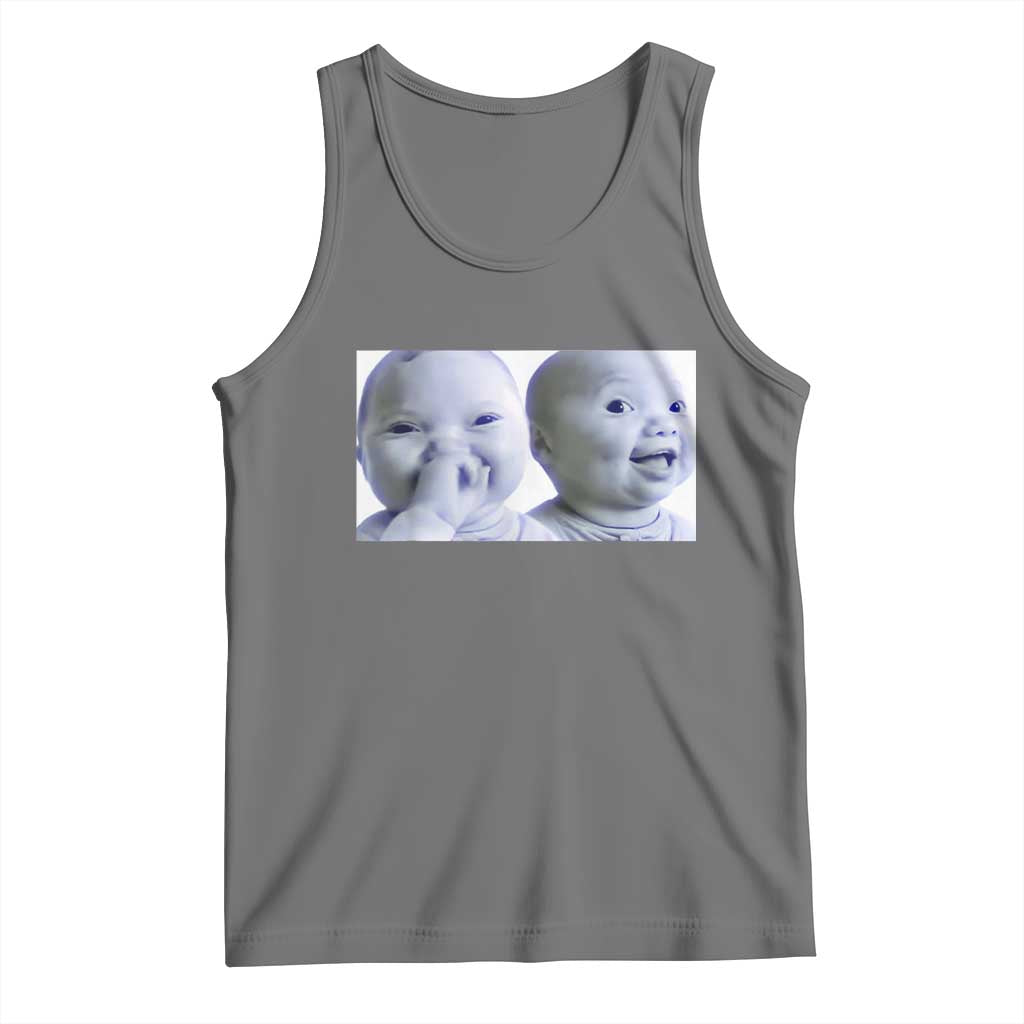 Funny Double Trouble Tuff Baby Meme Tank Top Viral AI Niche Baby Holding Laugh Duo Reaction - Wonder Print Shop
