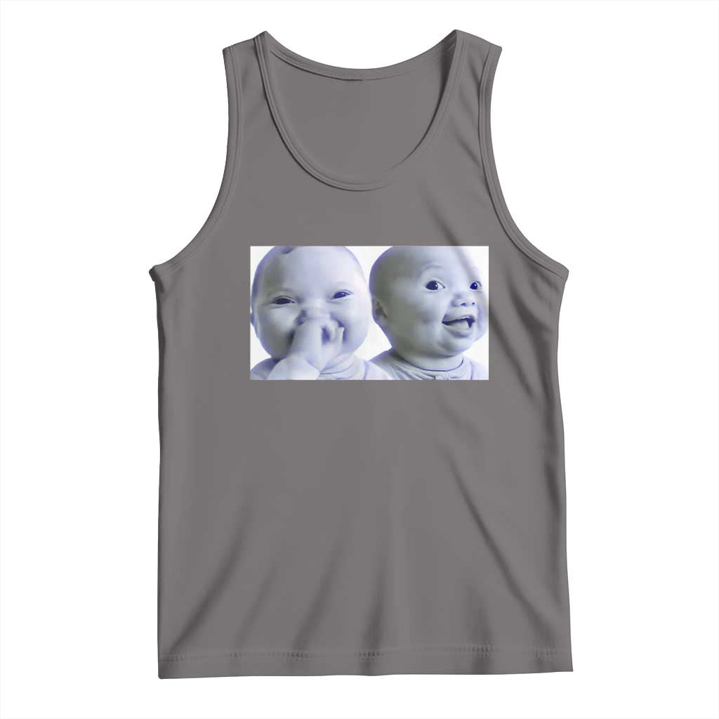 Funny Double Trouble Tuff Baby Meme Tank Top Viral AI Niche Baby Holding Laugh Duo Reaction - Wonder Print Shop