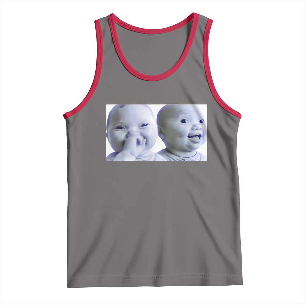 Funny Double Trouble Tuff Baby Meme Tank Top Viral AI Niche Baby Holding Laugh Duo Reaction - Wonder Print Shop