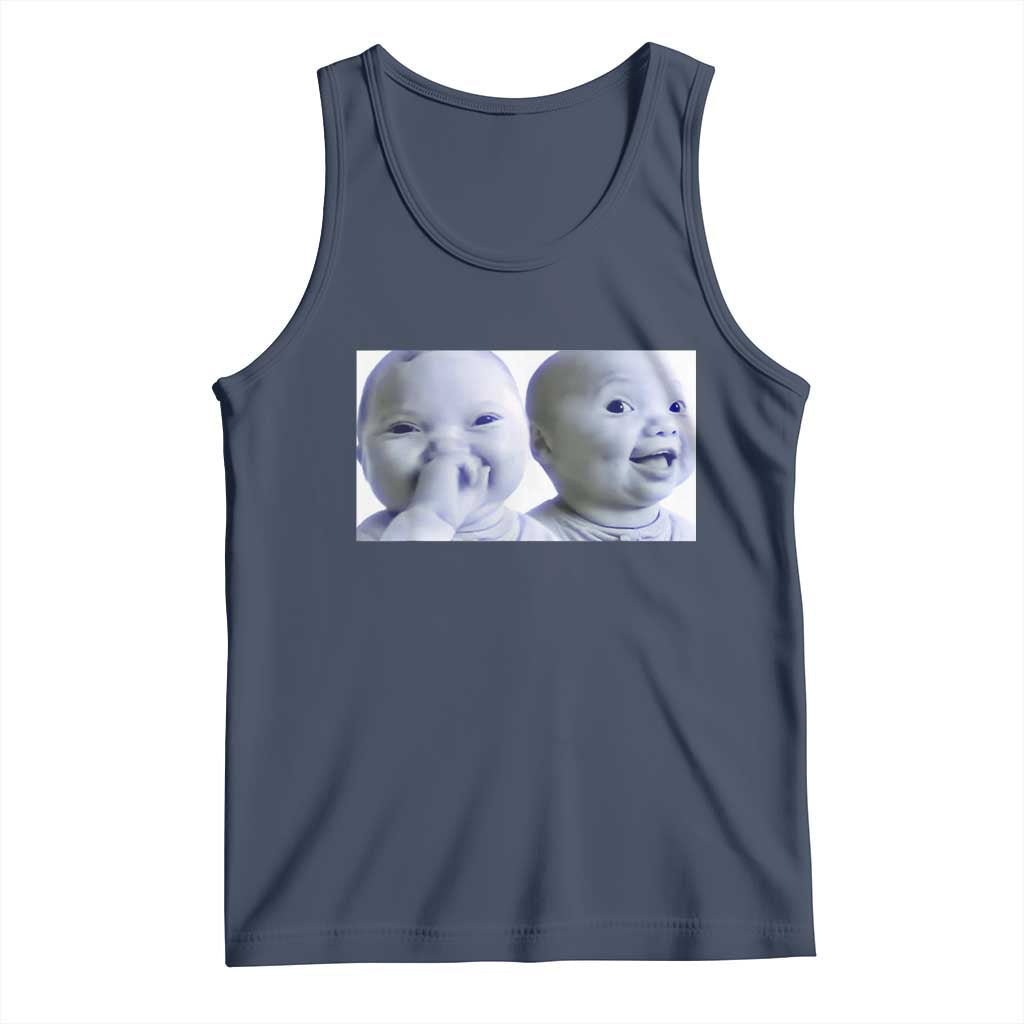 Funny Double Trouble Tuff Baby Meme Tank Top Viral AI Niche Baby Holding Laugh Duo Reaction - Wonder Print Shop
