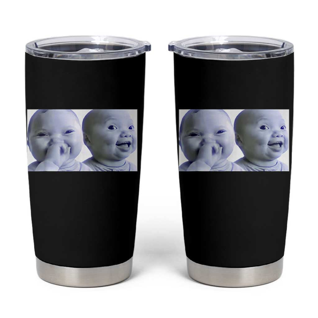 Funny Double Trouble Tuff Baby Meme Tumbler Cup Viral AI Niche Baby Holding Laugh Duo Reaction - Wonder Print Shop