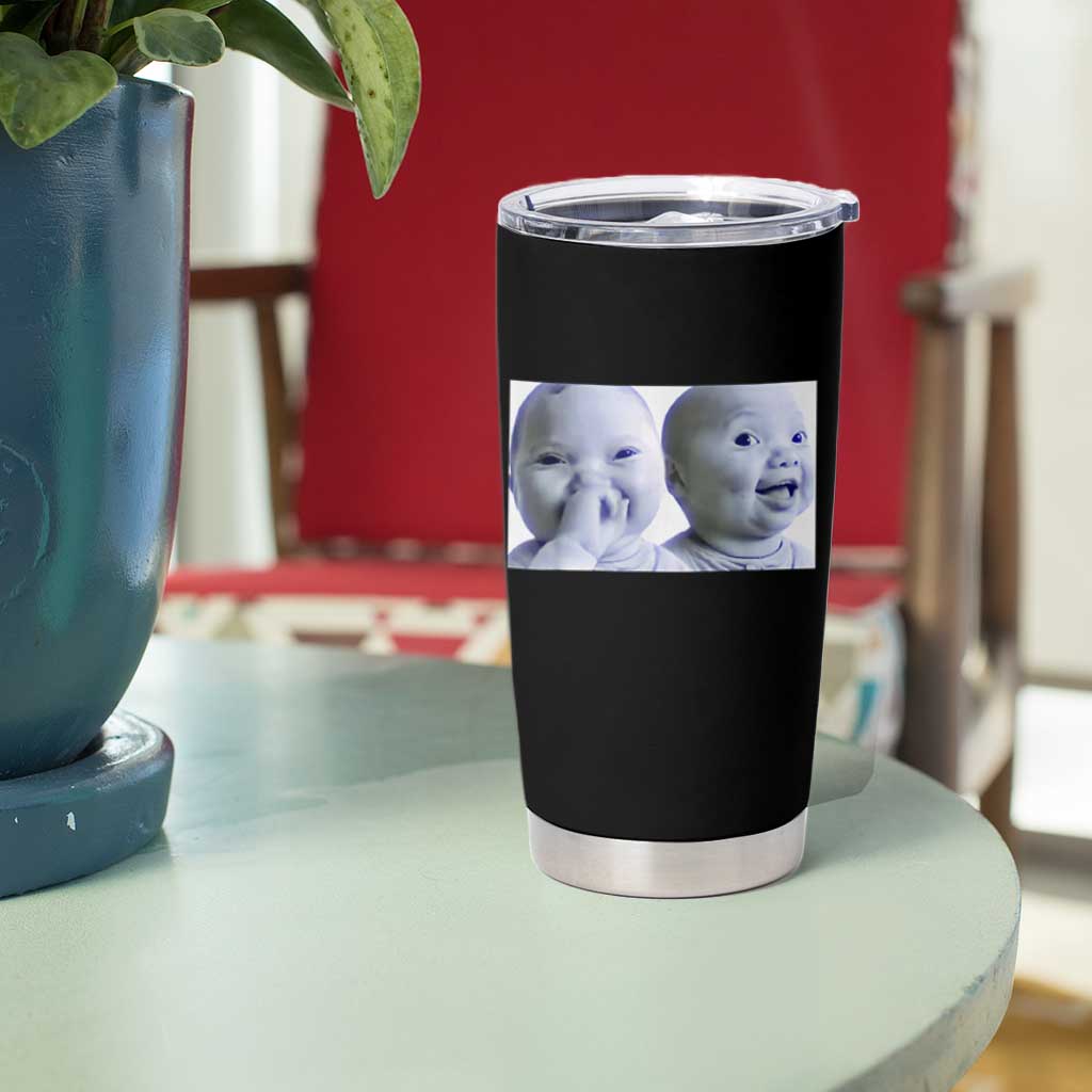 Funny Double Trouble Tuff Baby Meme Tumbler Cup Viral AI Niche Baby Holding Laugh Duo Reaction - Wonder Print Shop