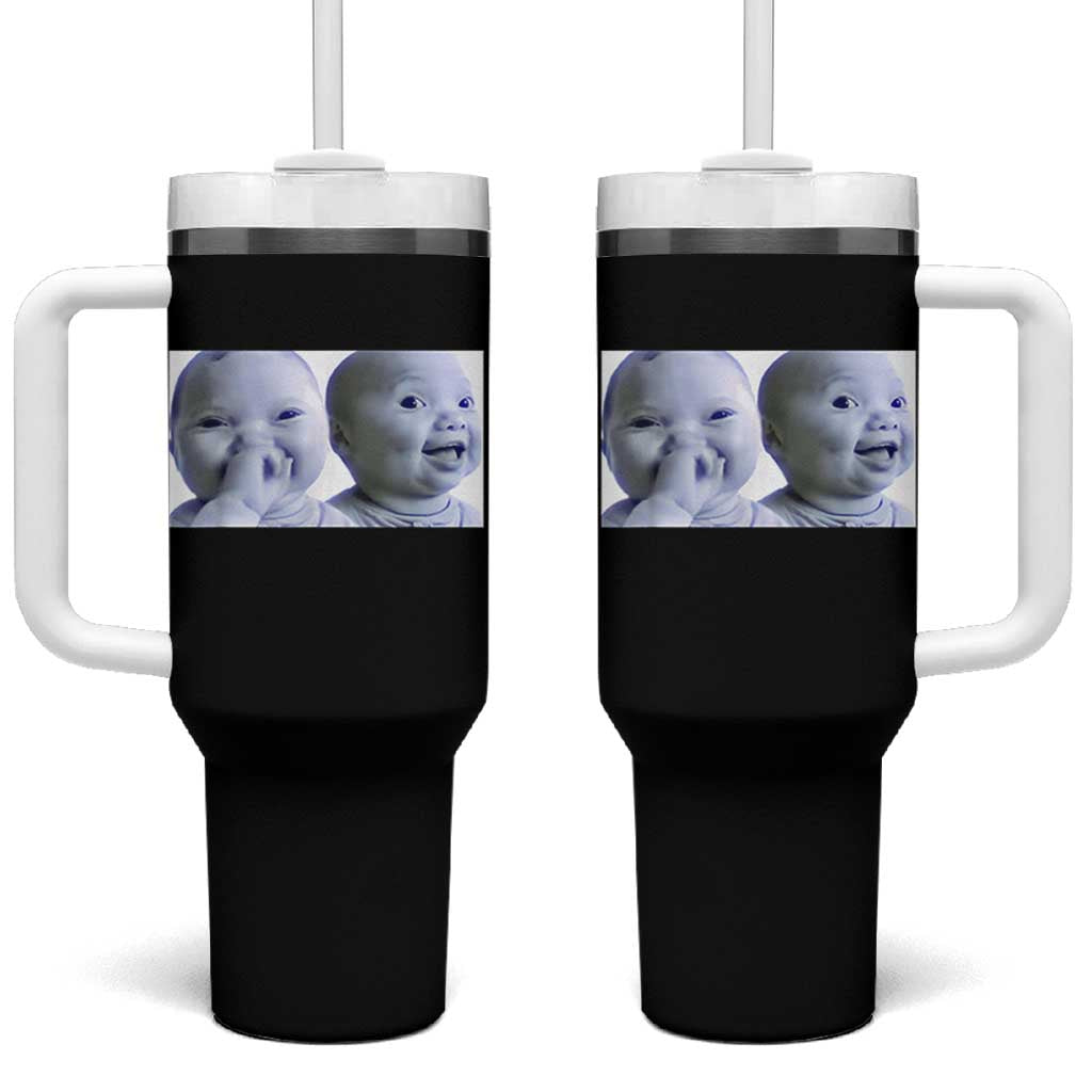 Funny Double Trouble Tuff Baby Meme Tumbler With Handle Viral AI Niche Baby Holding Laugh Duo Reaction - Wonder Print Shop