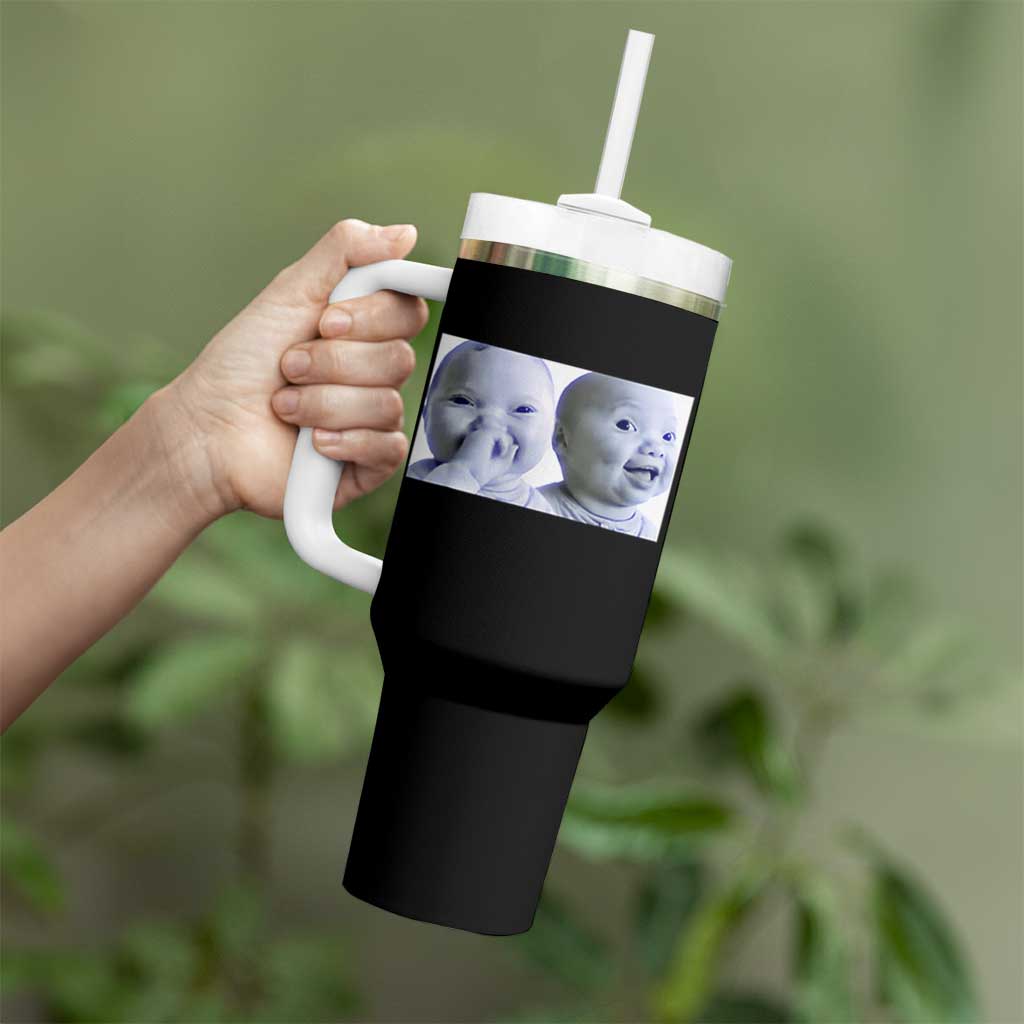 Funny Double Trouble Tuff Baby Meme Tumbler With Handle Viral AI Niche Baby Holding Laugh Duo Reaction - Wonder Print Shop