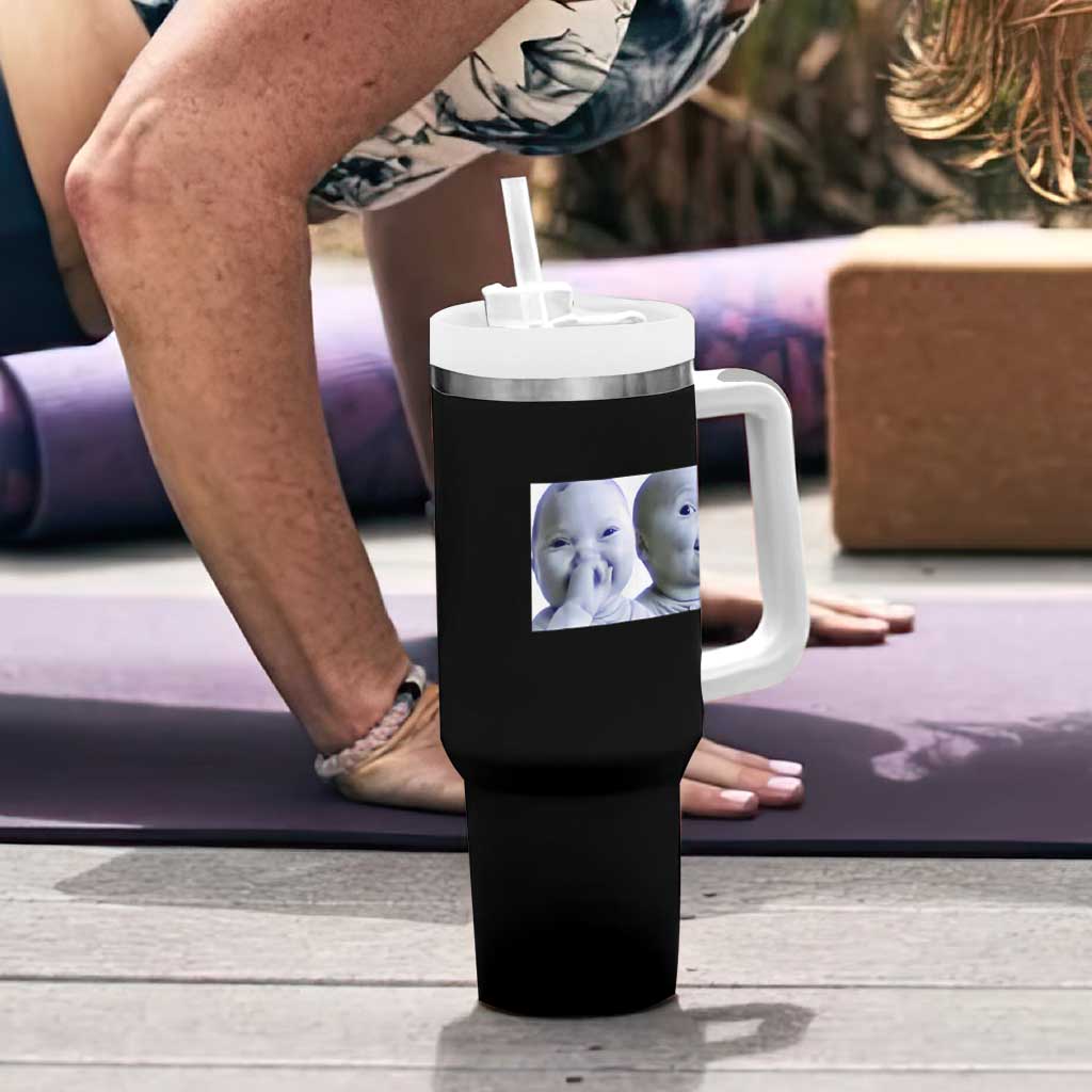 Funny Double Trouble Tuff Baby Meme Tumbler With Handle Viral AI Niche Baby Holding Laugh Duo Reaction - Wonder Print Shop